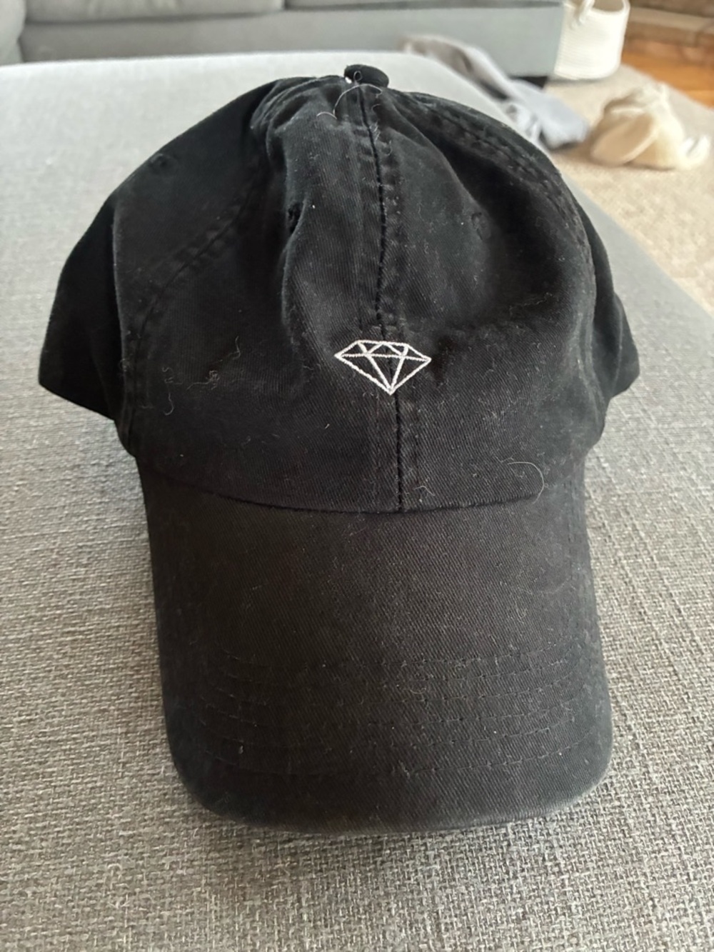 Black Baseball Cap with White Diamond Embroidery